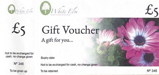 £5 White Elm Garden Centre Voucher ( can only be used in Shop and Tearoom )