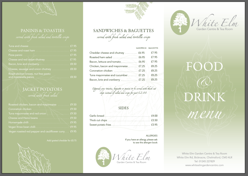 Tea Rooms Menu White Elm Garden Centre